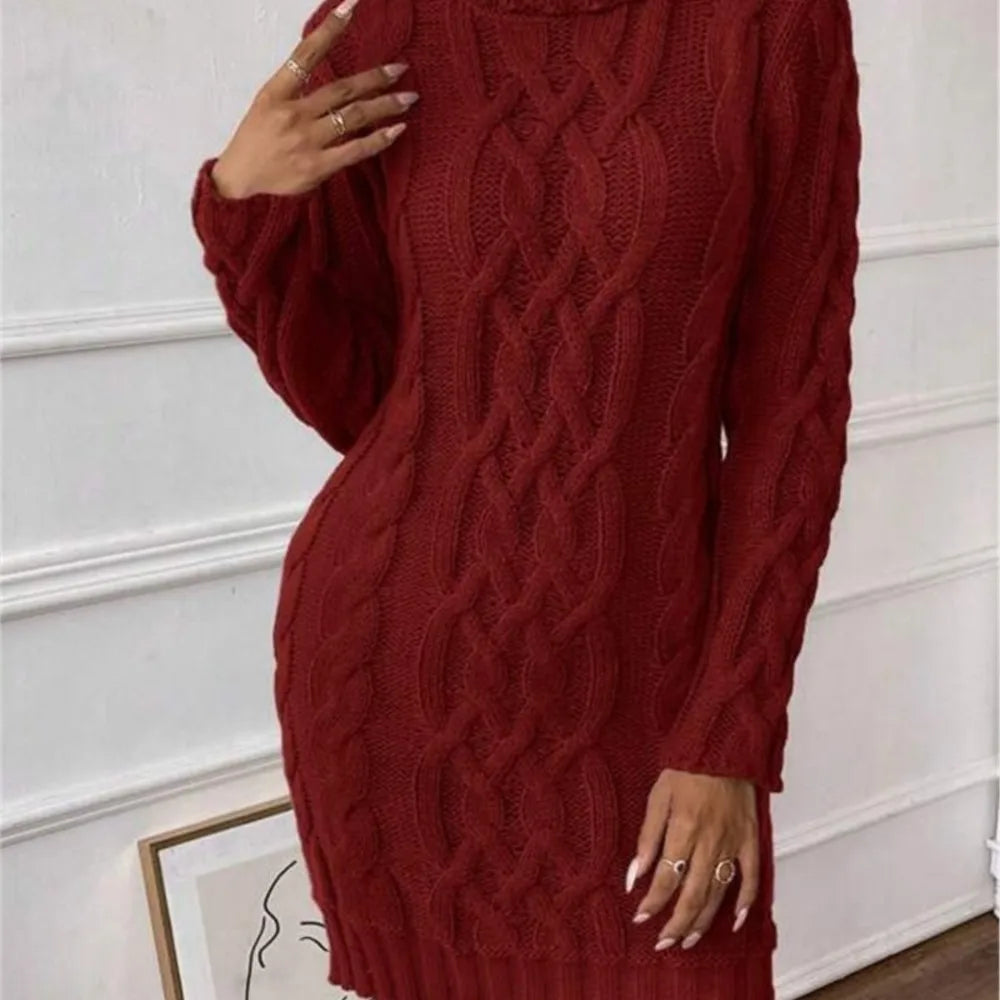 4 Colors UK Size Winter Warm Wool Clothes Woman Pulls Femmes High Neck Vestido Slim Fit Woolen Sweater Knitted Long Sleeve Dress All-Match Simple Style Commuting