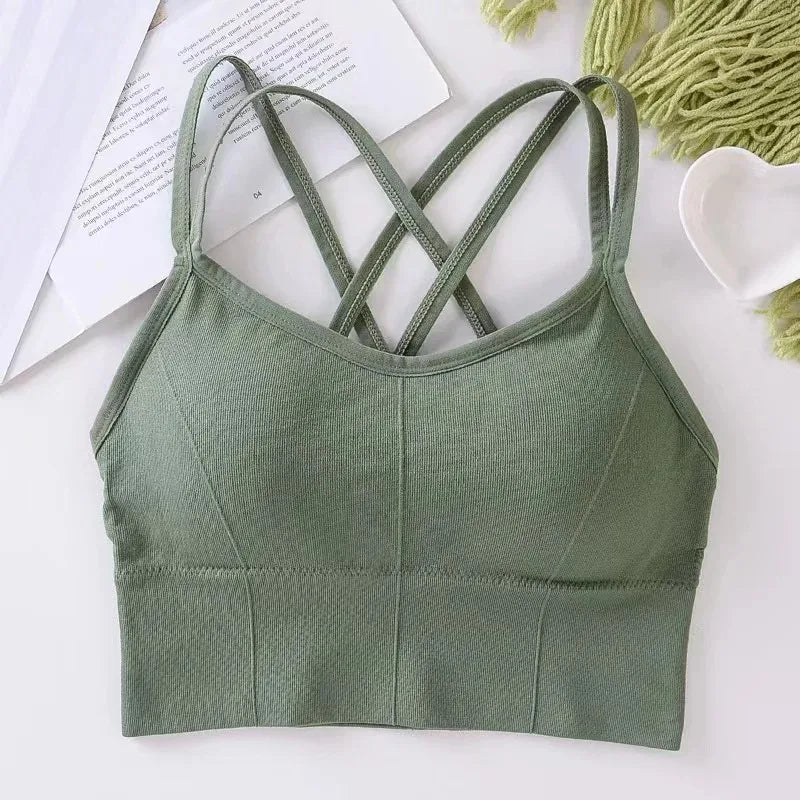 NEW Arrivals Sexy Women Tops Back Cross Strap Tank Top Push Up Running Sports Yoga Bra Breathable Soft Fitness Beauty Solid Color Girls Sports Clothing Supplies