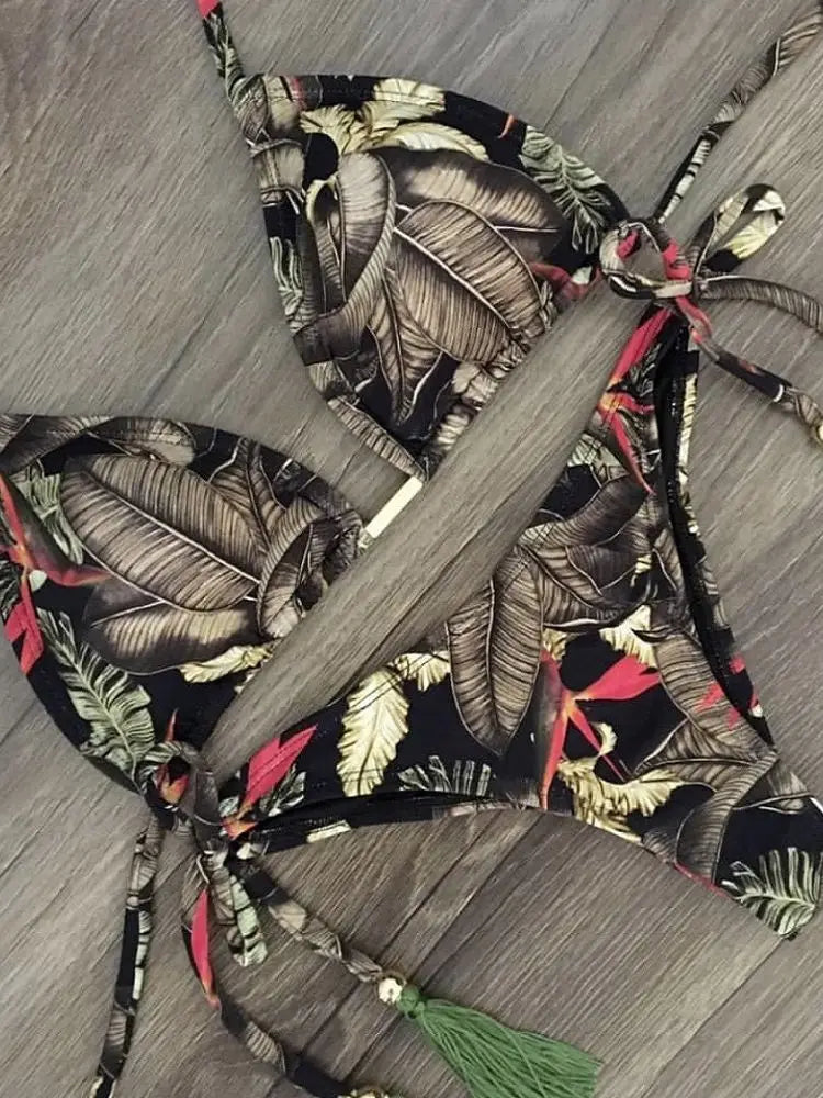 Sexy Micro Bikinis Set New Swimsuit Women Feather Print Bandage Swimwear Female Bathing Suit Brazilian Biquinis