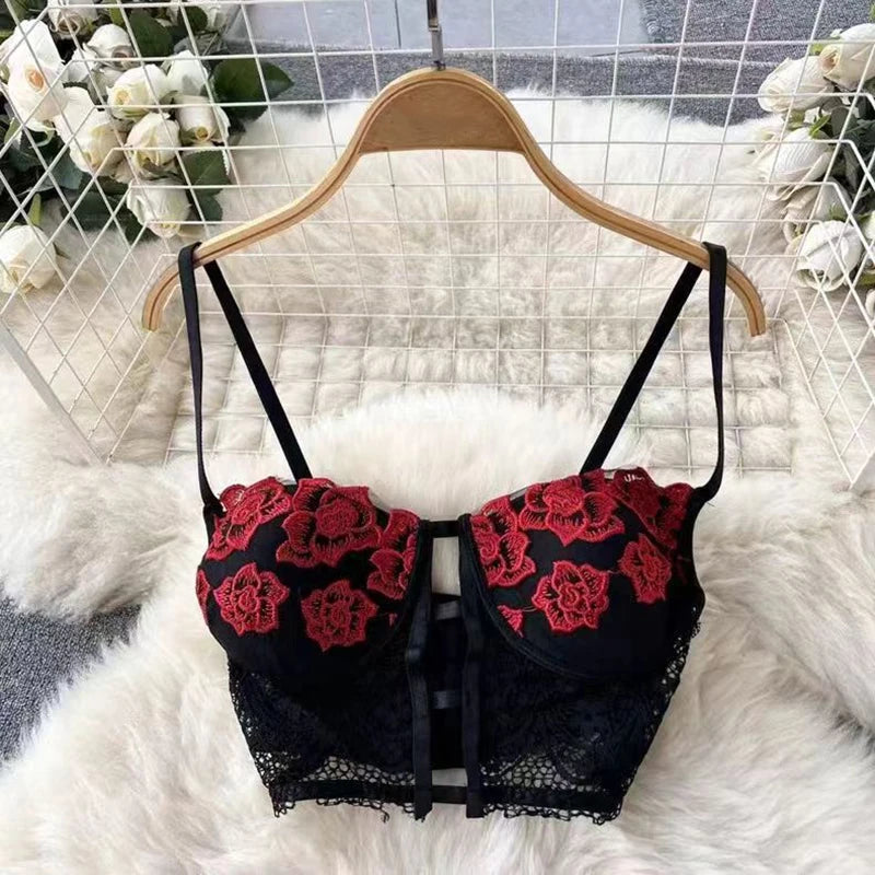 Gathering Underwear Set Super Short Tops Sexy Lingerie Patchwork Lace Flowers Black See-through Women's Secret Clothes Pajamas Ladies Luxury Lingerie Fashion Clothing Products