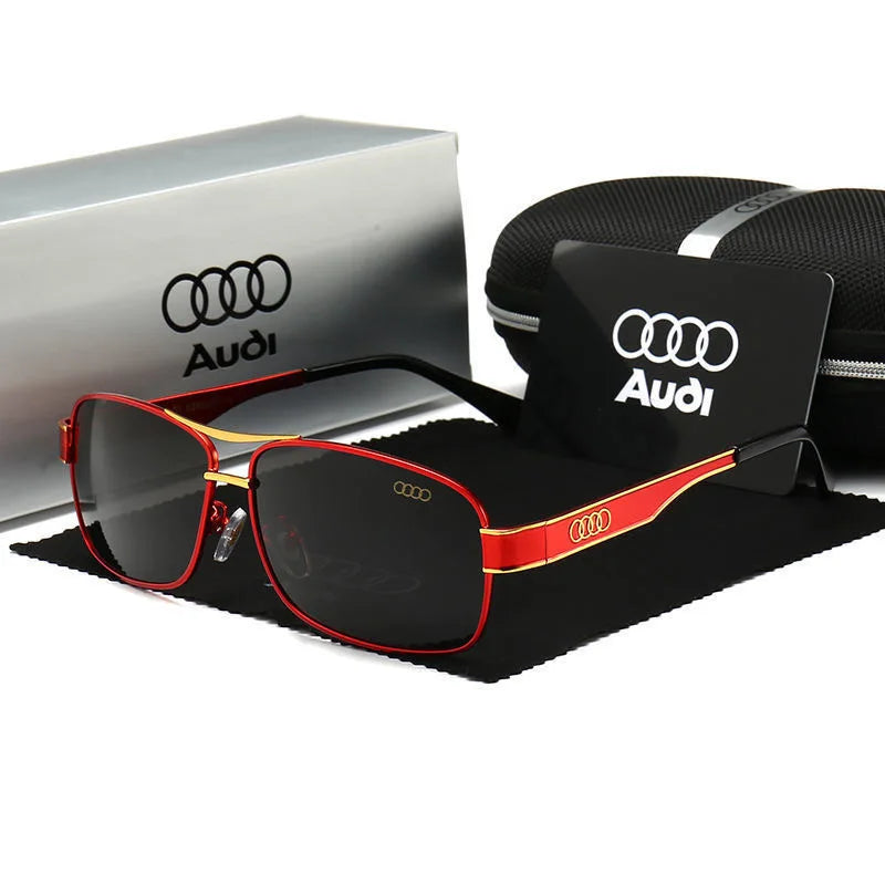 AUDI Luxury 4 Colors  Glasses + Original Case UV400 Polarized Rectangle Sunglasses for Men Women Driving Motorcycle Cycling Glasses with Anti-Glare Lens 553