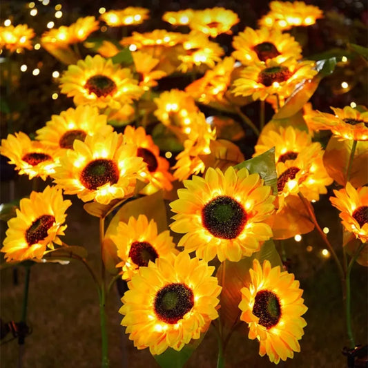 1PCS 3 Heads LED Solar Sunflowers Flower Light Home Decorative Flower Lights Garden Decoration Lawn Lamp Waterproof Landscape Flower Light