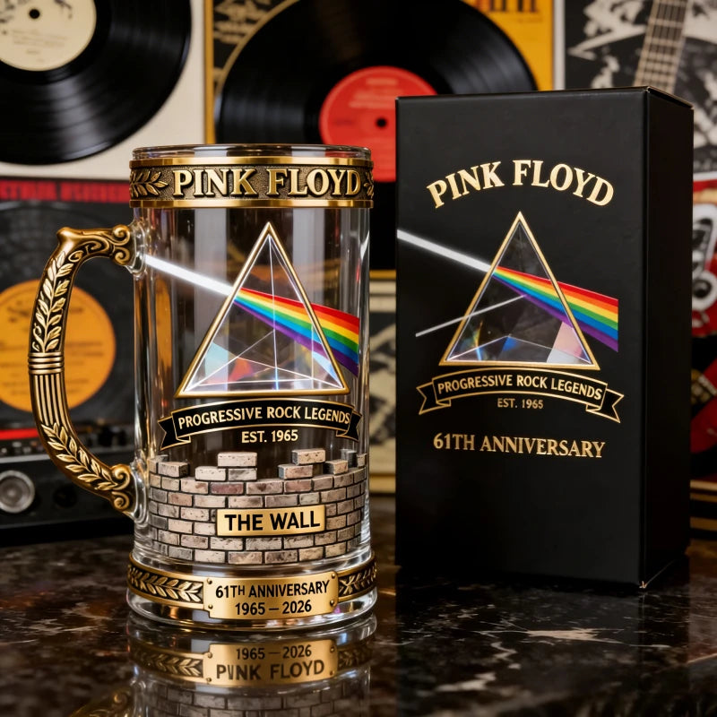 1965–2026 Pink Floyd 61st Anniversary Commemorative Beer Tankard, Dark Side of the Moon Prism Collectible Glass Mug Collectible Barware Pub Bar Restaurant Drinkware Decoration