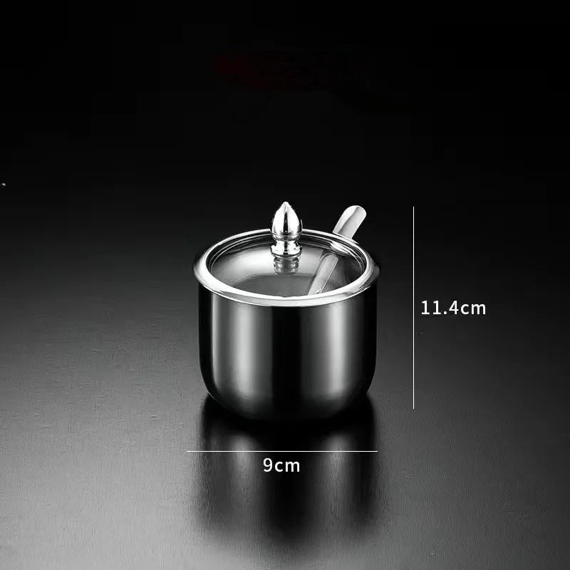 NEW Arrivals 2/3/4 Sets Luxury Golden 304 Seasoning Box Bottle Glass Pot Cap with Spoon Flavoring, Holder Rack Tank Sauce Spice Jar Salt Soy Storage Box Kitchenware Preparing Cooking Tools