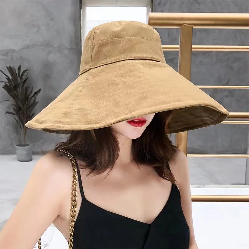 Summer Wide Brim Sun Hat Women's Foldable Travel Packable Bucket Hat Japanese UV Sunscreen Cotton Linen Beach Hat Fisherman Hat