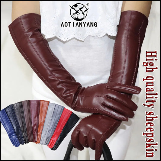 NEW Arrivals  Genuine Real Leather Gloves 100% Sheepskin Long Gloves Women's Winter Warm Fleece Lining Over Elbow Arm Sleeves Color Ladies Fashion Apparel Accessories
