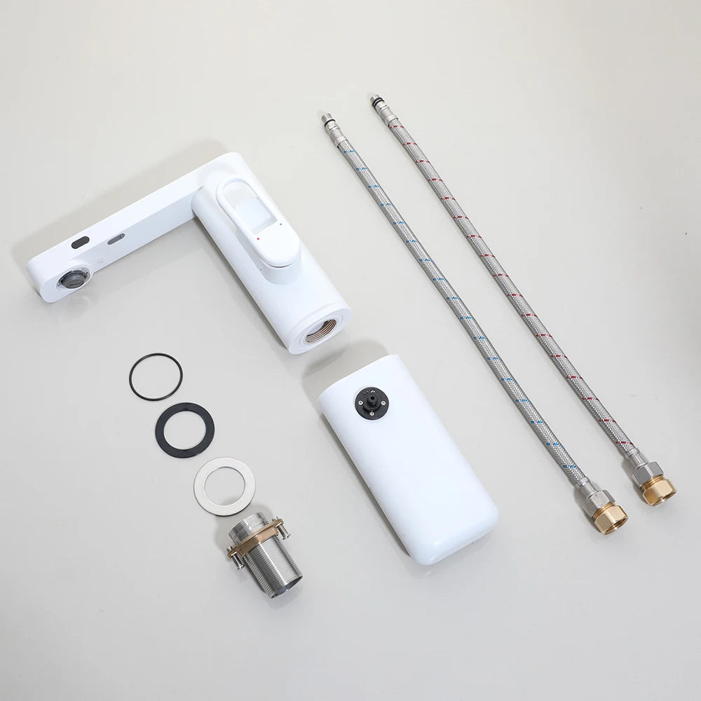 2 In 1 Set Bathroom Basin Sensor Faucet With Foam Soap Dispenser Deck Mounted Single Hole Touch Free Hot Cold Water Outlet Mixer Taps Home Bathroom Kitchen Accessories