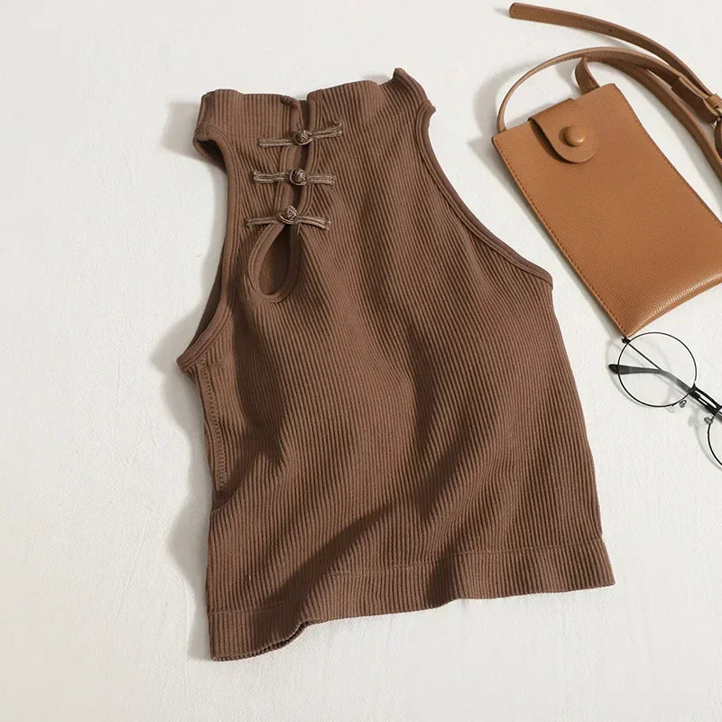 NEW Arrivals Vintage Hault Tanks Camis For Women Sleeveless Almighty Casual Button Femme Croset Crop Tops With Built in Bras Woman Camisoles