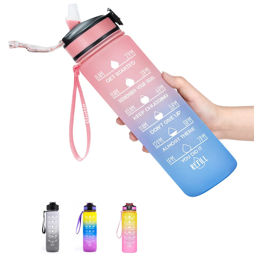 1000ml 32 Oz Leakproof Water Bottles with Times to Drink and Straw Motivational Drinking Sports Water Bottle for Fitnes Gym Outdoor