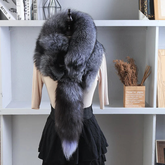 Real Mink Fur Fox Scarf Men Woman Winter Warm Natural Fur Shawl Soft Headscarf Super big Gray Silver Fox Scarf Fur Winter Warm Snow Clothes Accessories Supplies Female Ladies Winter Luxury Fashion Clothing Products