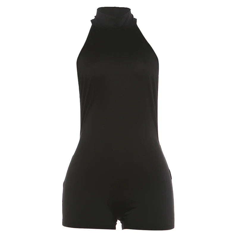 Just Arrived Sexy Hot Girl  Playsuits Women Backless Turtleneck Sleeveless Solid Skinny Sexy Midnight Clubwear Evening Rave Beach Party Simple Classic Hottie Streetwear