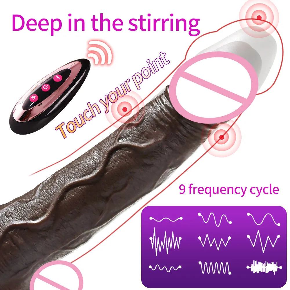 Black large fake dildo electric telescopic swinging fake penis masturbator adult sex toy soft heating vibrator G-point massager