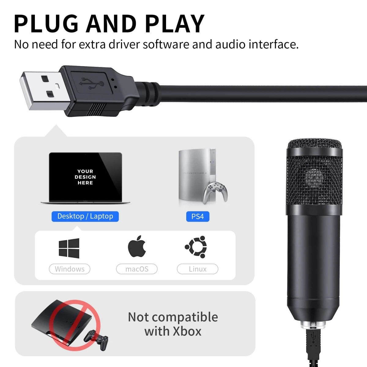 RGB USB Recording Microphone Professional Condenser Mic Kit with Articulated Arm For Gaming Podcasting Streaming Youtube