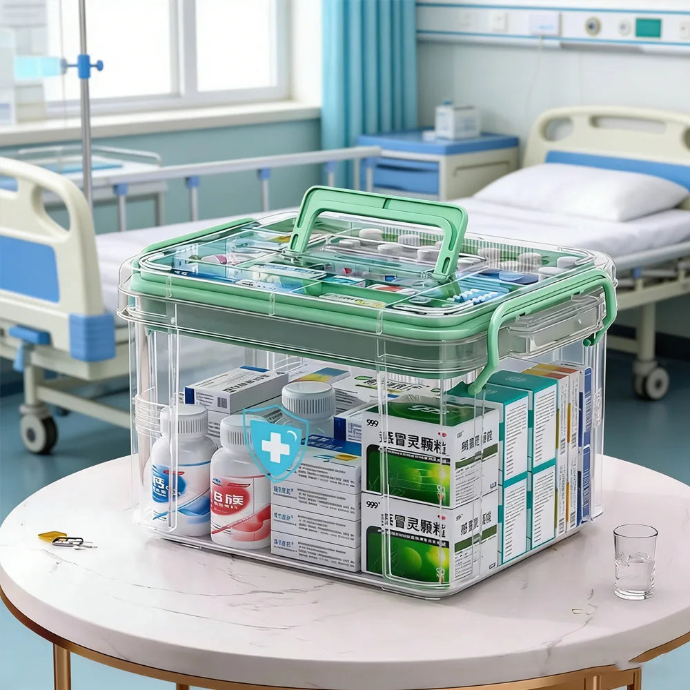 Small and Large Size Multifunctional Home Medical Box Double Layer Medicine Chest Portable Emergency Drug Storage Case Family First Aid Kit