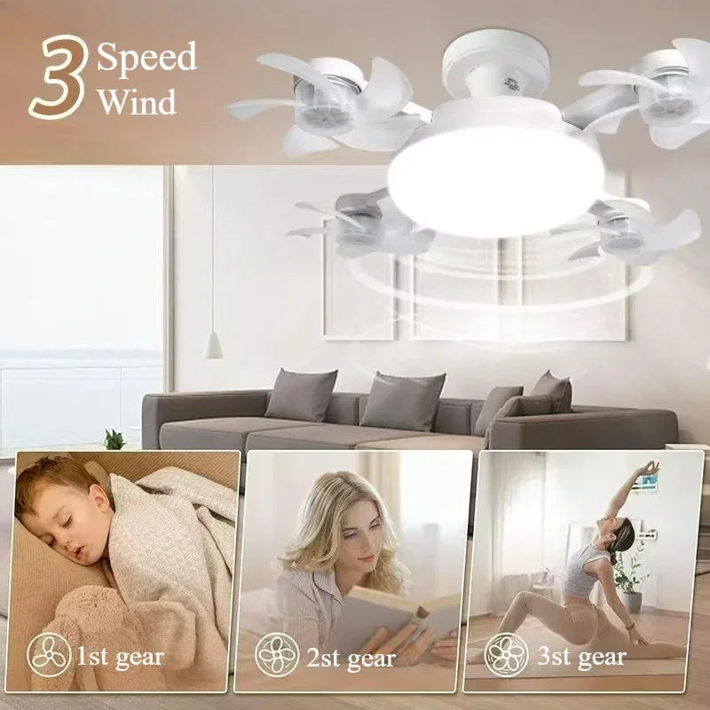 3/4 Heads Remote Control Drone Design Silent Ceiling Fan Light E27 Base Remote Controlled Dimmable 3 Color LED Ceiling Fanlight for Living Room Bedroom Home Hotels Office Air Cooling Supplies