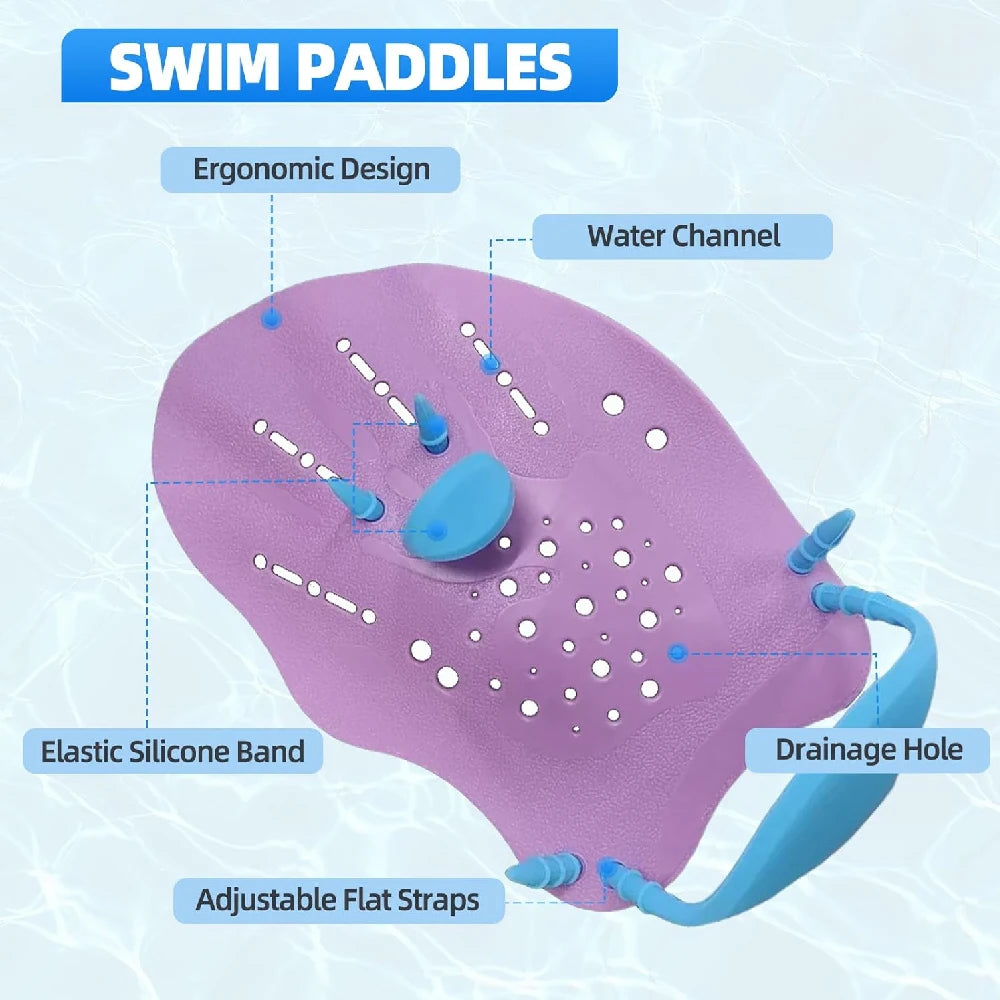 Women/Men/Kids 1Pair 4 Colors Swim Silicone Hand Paddles Swim Training Hand Support Paddles with Adjustable Straps, Water Pool Beach Swim Practice Swimming Accessories Bathing Supplies
