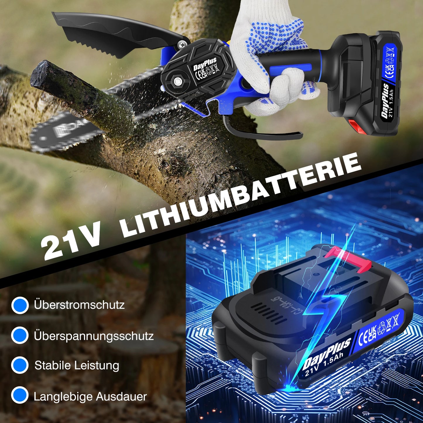 NEW Arrivals 6" Inch Mini Chainsaw Set With 1/2 -5AH Lithium Batteries Cordless Electric Power Chain Saw EU Plug for Tree Branch Wood Cutting Home Garden Accessories Supplies