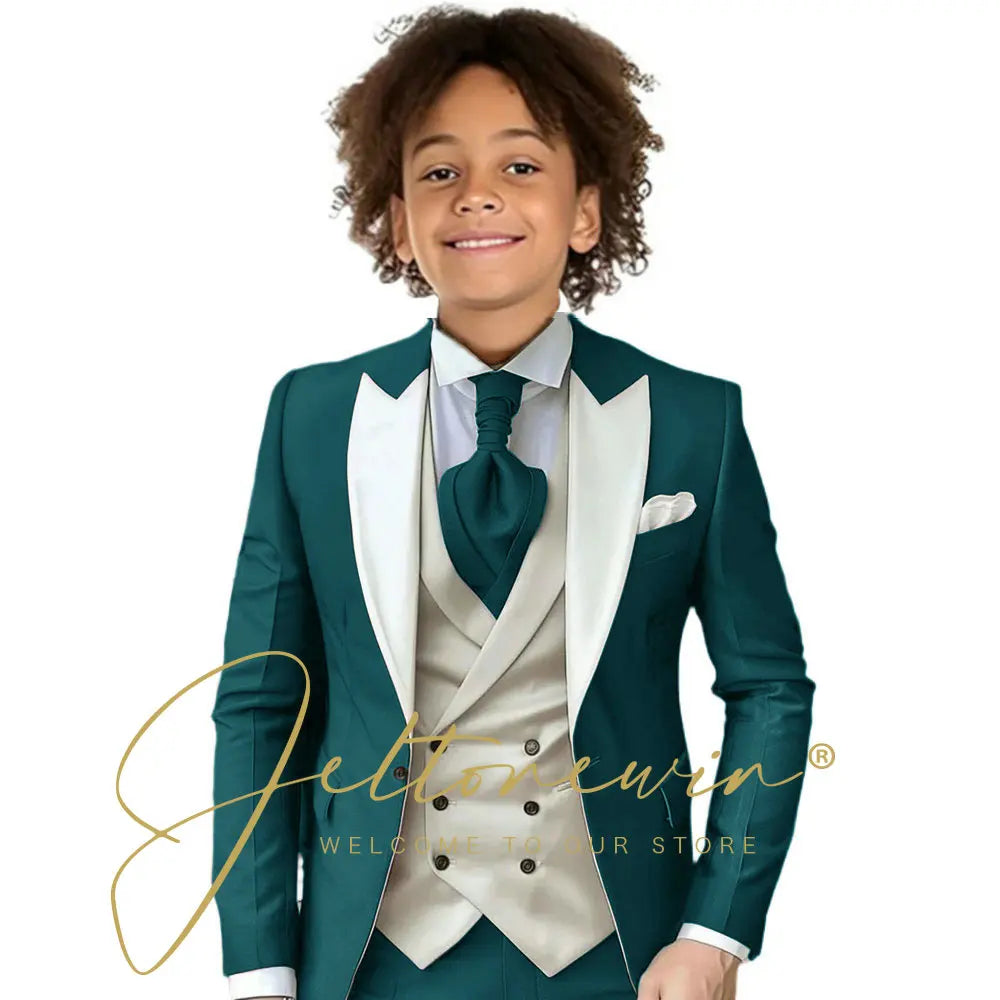 8 Colors  Children Boy's 2Y-14Y Formal Wedding Suit Kids Jacket Pants Ivory Vest Photography Suit Flower Boy Birthday Tuxedo Suit