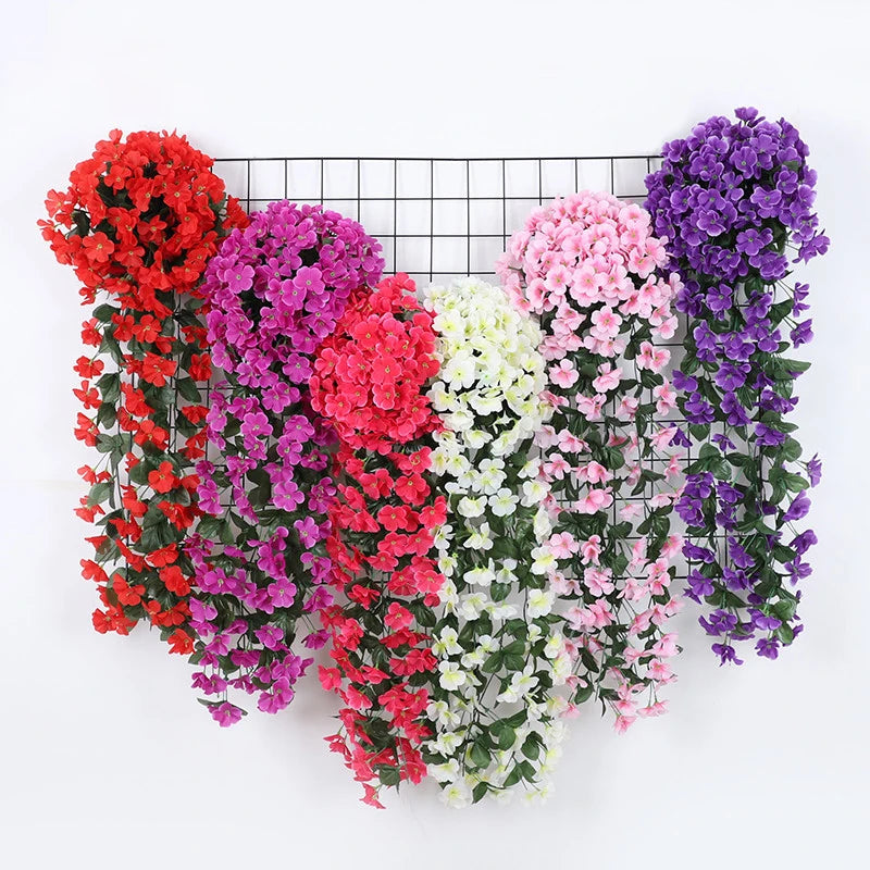 2PCS Artificial Violet Hanging Flower Vines Plastic Fake Flowers Wall Decor Plants Garland for Wedding Home Garden Decoration