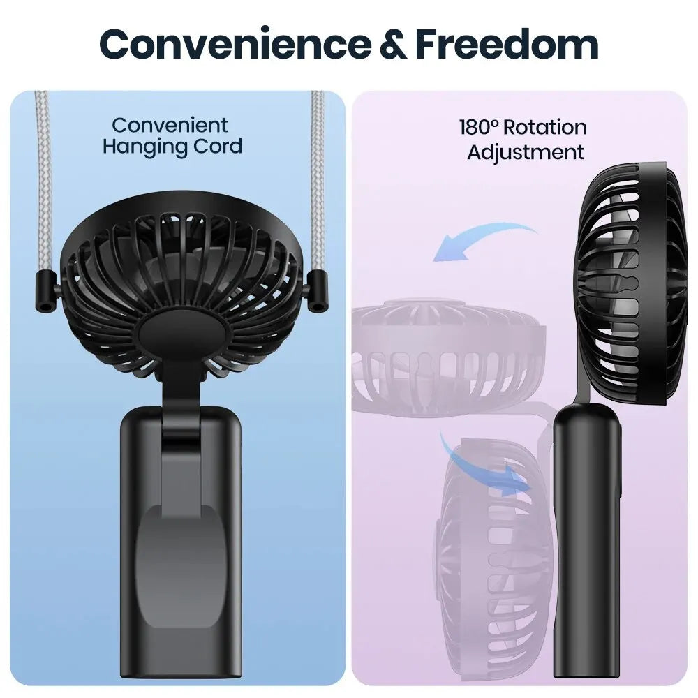 Portable Handheld Fan,2400mAh USB Rechargeable Foldable Fan 3 in 1 Personal Travel Fan with Digital Display Mini Desk Fan