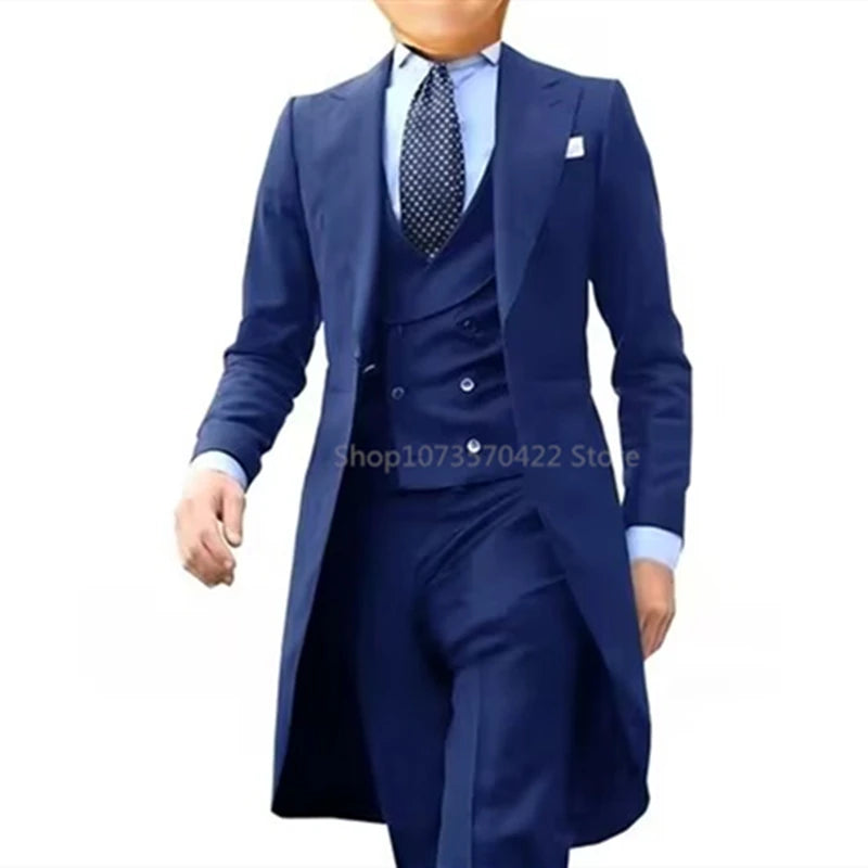 Low-Price Sales are Limited NEW 3PCS Set  7 Colors S-6XL PLUS SIZE Gentleman Luxury Wedding Evening Party Men Long Tail Coat Formal Groom Tuxedos Prom Male Suits Fashion Clothing Set Jacket Pants Vest