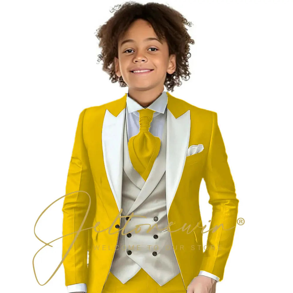 8 Colors  Children Boy's 2Y-14Y Formal Wedding Suit Kids Jacket Pants Ivory Vest Photography Suit Flower Boy Birthday Tuxedo Suit