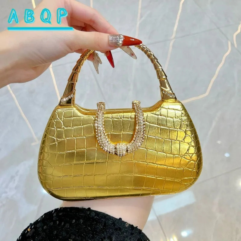 New Banquet Handbag Diamond-Encrusted Fashion Evening Wedding Party Business Dinner Women's PU Leather Handbag High-Quality Fashion Women's Shoulder Oblique Bag Ladies Apparel Accessories