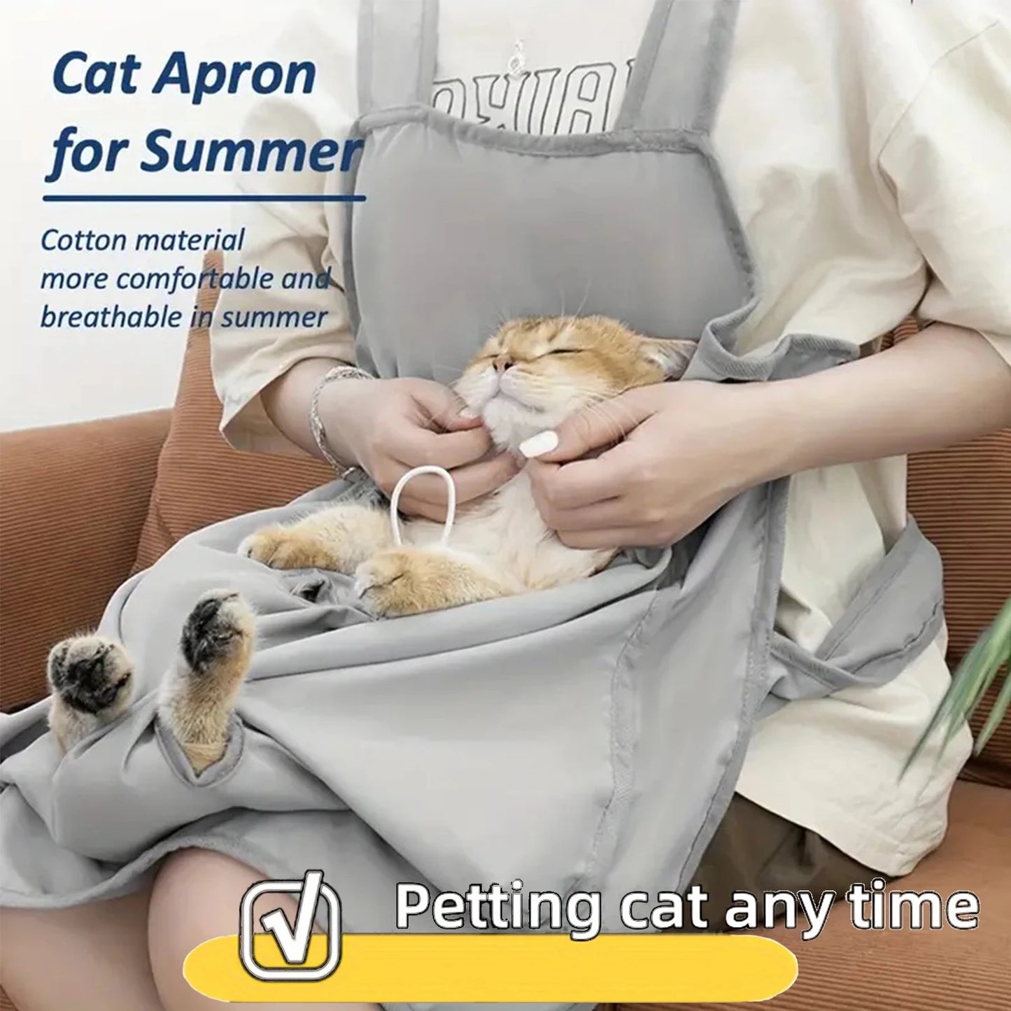 Summer Cat Grooming Apron Pet Care Garment Cotton Breathable Pet Carrier Pouch With Integrated Holding Pouch-4 Holding Holes