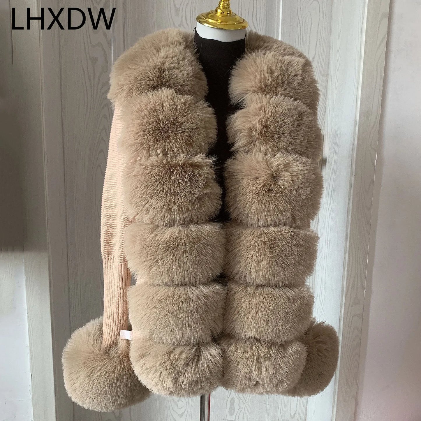 Luxury Women Girls Faux Fur Knit Sweater Cardigan Spring Autumn Winter Elegant Knitted Sweater with Faux Fox Fur Collar Ladies Winter Luxury Fashion Clothing Products
