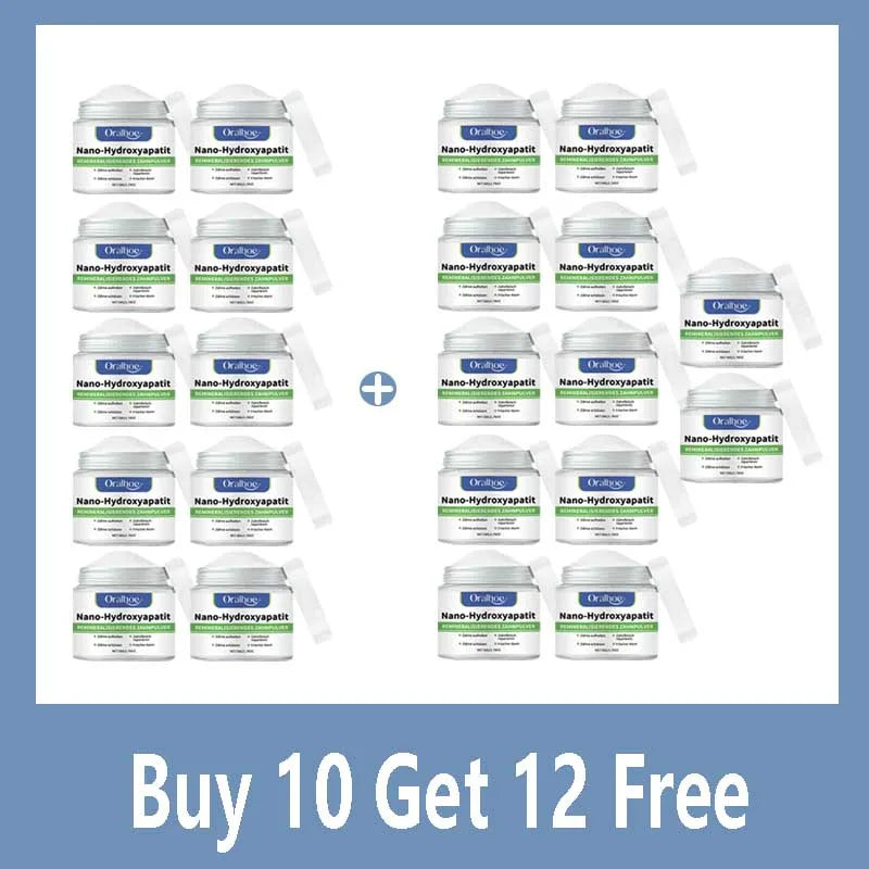Buy 10 Get 12 Free  Whitening Tooth Powder with 10% Hydroxyapatite - Remineralizing, Cool Mint, Enamel Repair & Fresh Breath Oral Hygiene Sets Dental Supplies
