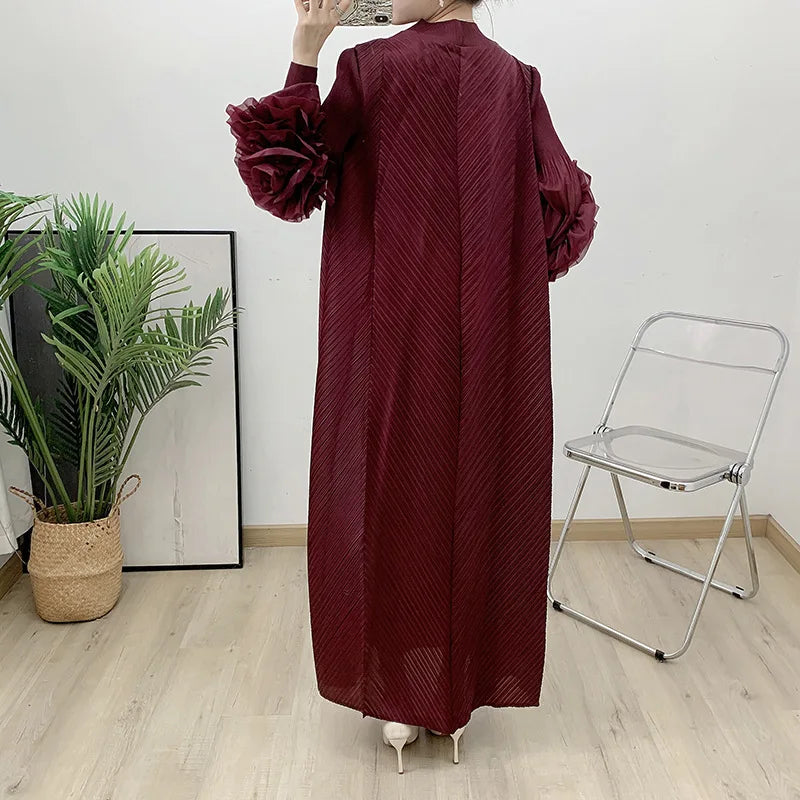 NEW Arrivals UK Size 4 Colors Pleated Dress For African Women Flower Sleeves Female Sunday Church Evening Party Wedding Guest Elegant Clothing Trendy New Ladies 2DB1827