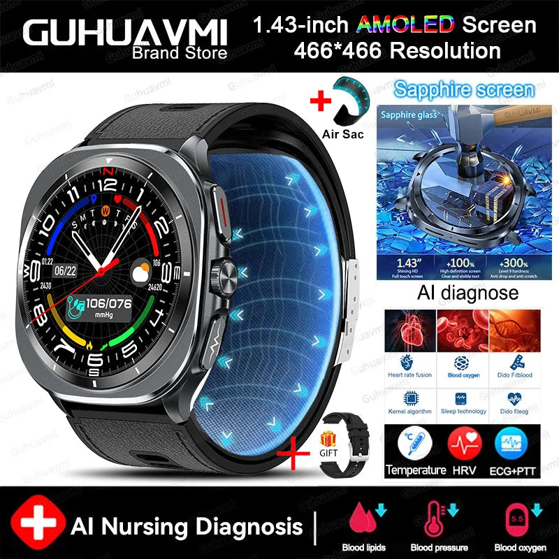 NEW Sapphire Smart Watches Blood Pressure Health Monitoring Blood Lipid Uric Acid ECG PPG NFC Call Health Smartwatch For Android iOS Sports Health Care Supplies