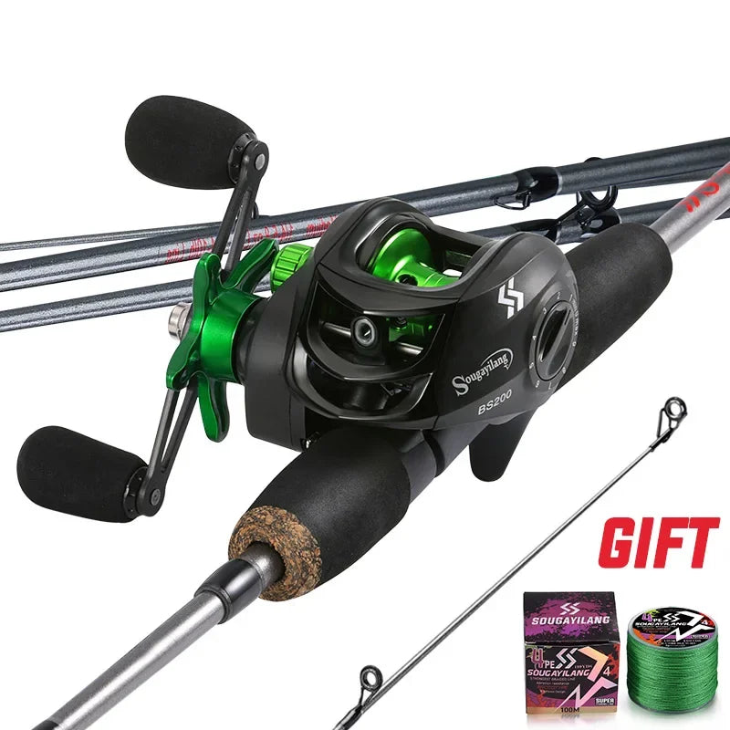 NEW Arrivals 5 Colors Full Set + Gift  1.7m Fishing Left/Right Rod Carbon Fiber Casting Rod and Baitcasting Reel combo with Free Line As Gift Max Drag 8kg for Sea Bass Professional Fishing Supplies