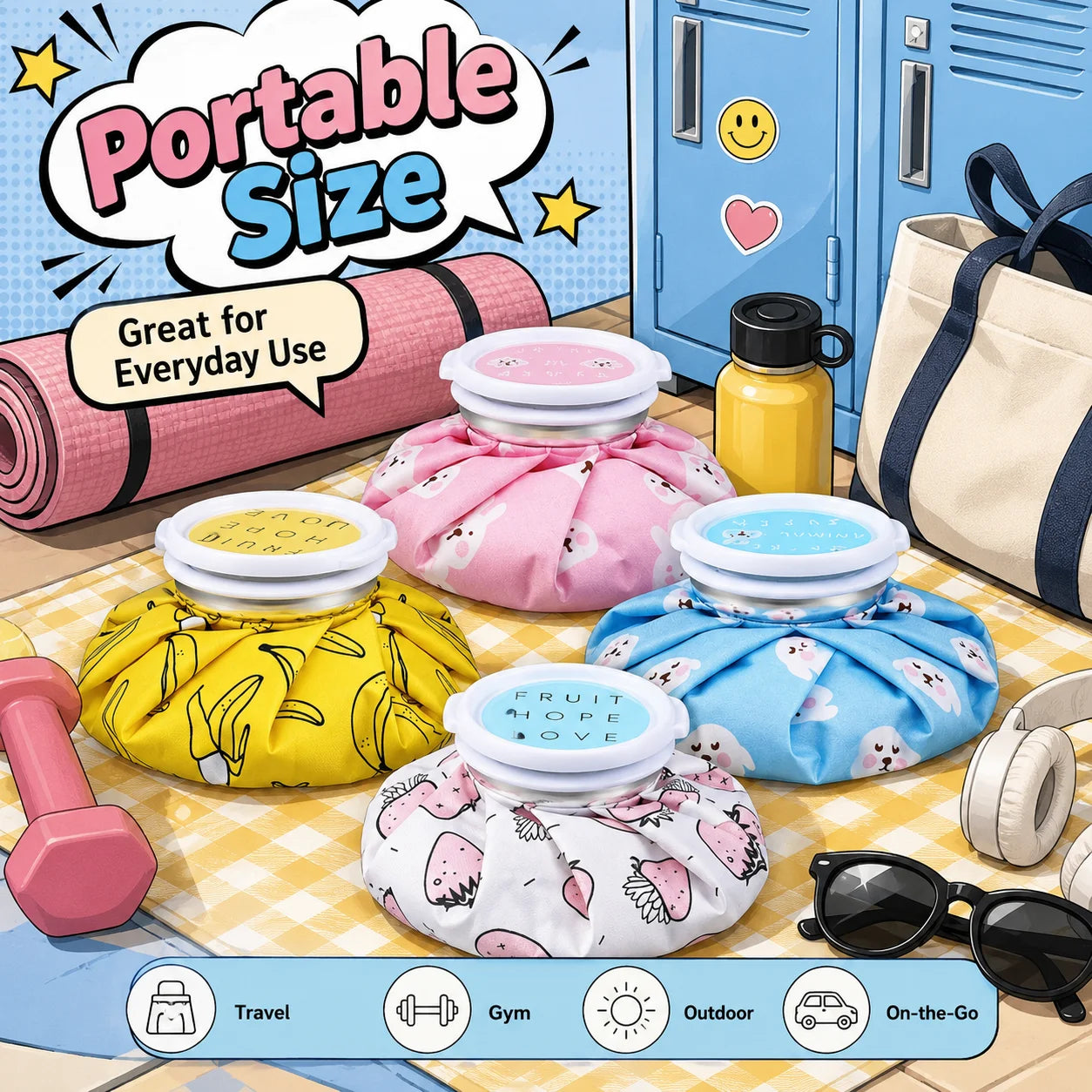 4 Styles Reusable Ice Bag, Cute Portable Cooling Ice Pack, Leakproof Cold Water Bag for Home Outdoor Sports Travel