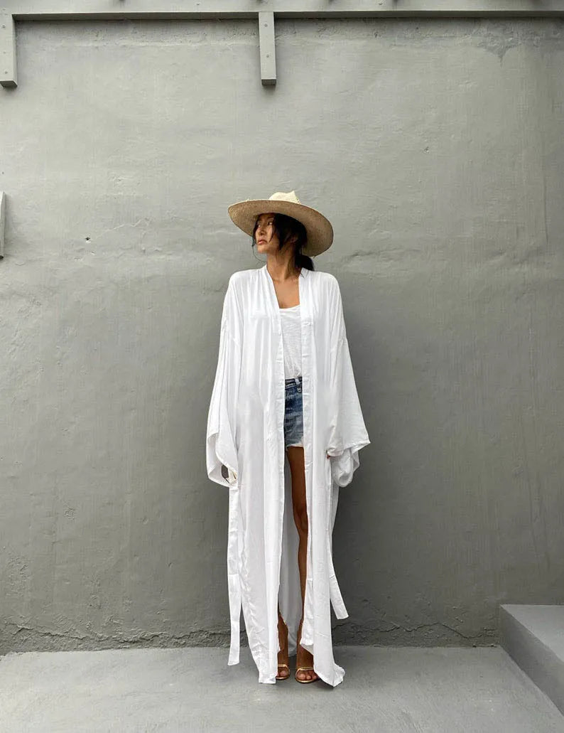 5 Colors Solid Beach Cover Up Women Self Belted Wrap Kimono Dress Swimsuit New Robe Summer Beachwear Factory Supply