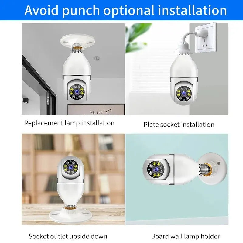 E27 Bulb Surveillance Camera Night Vision Full Color Automatic Human Tracking Video Indoor Security Monitor