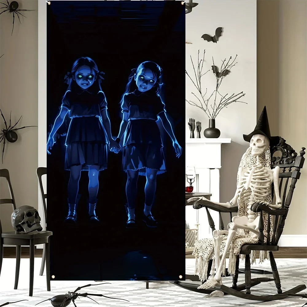 Halloween Horror Double Female Ghost, Door Panels, Room Decorations, Party Hanging Banners, Holiday Decorations