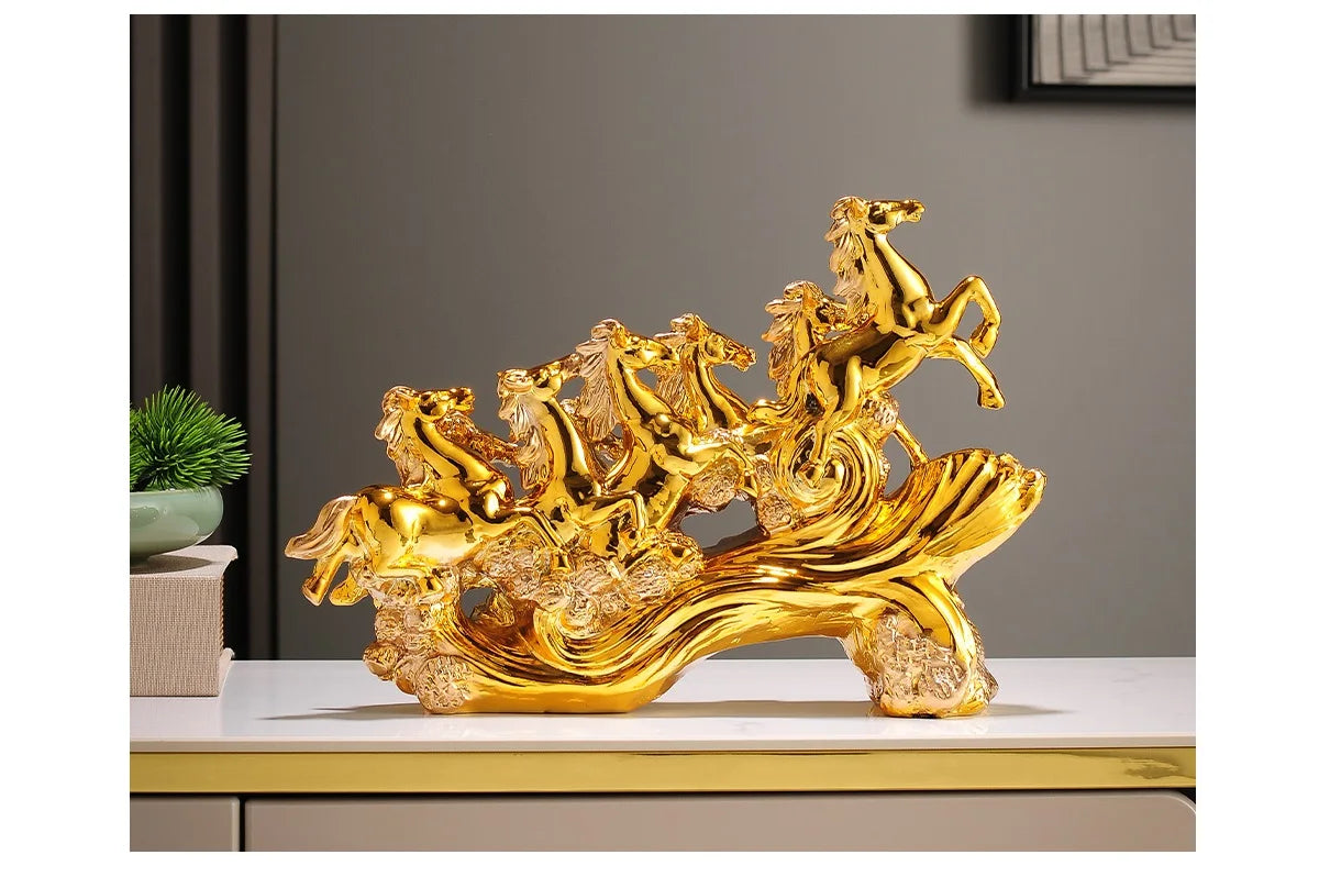 Home Decor Gold Eight Horses To Attract Wealth Ornament Living Room Decoration Ceramics Crafts Office Desktop Decoration