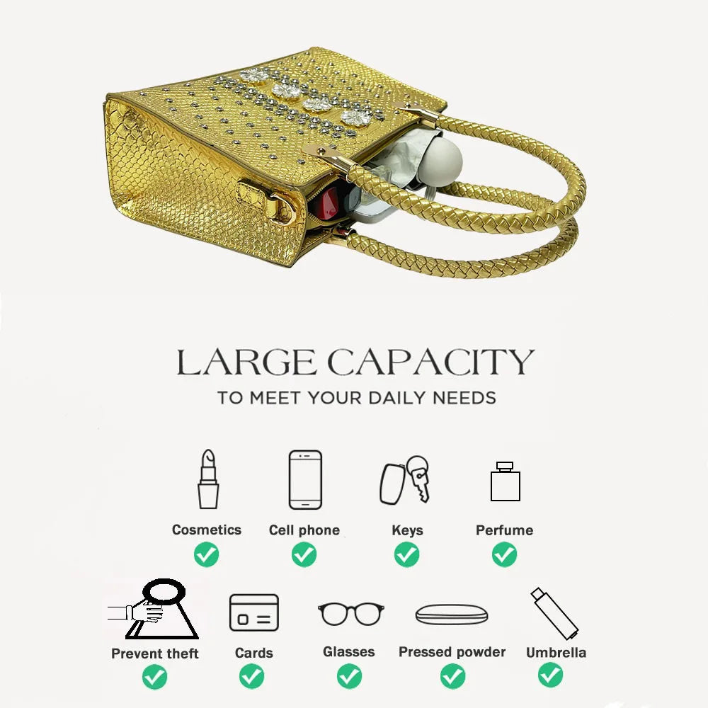 New Evening Wedding Party Women's Bag Luxury Brand Fashion Diamond-Encrusted Women's Handbag High-Quality Business Dinner Shoulder Crossbody Bags