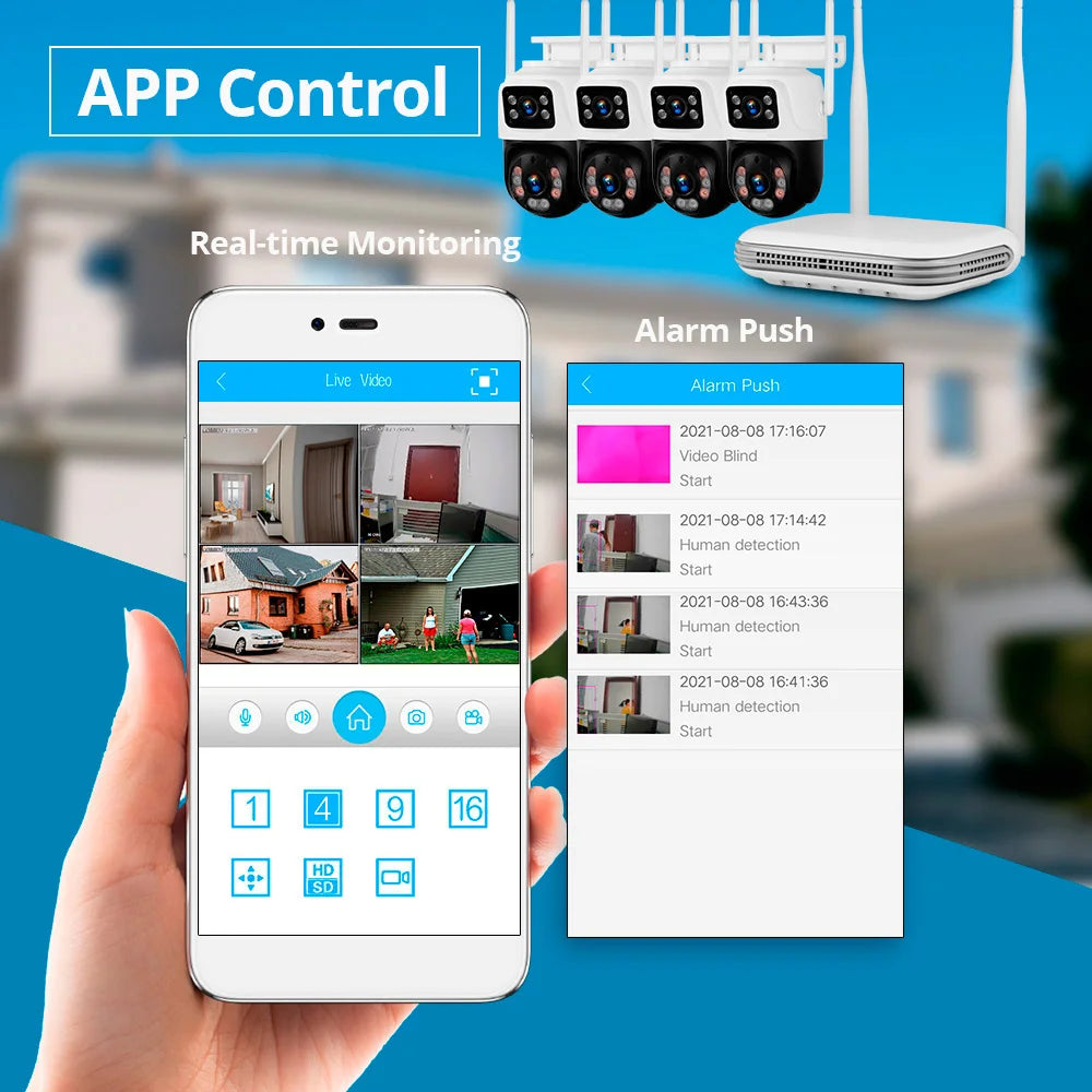 6MP Full HD 8CH Wireless NVR Security WIFI IP Dual Lens Camera System Kit Outdoor Surveillance CCTV Audio Video Recorder