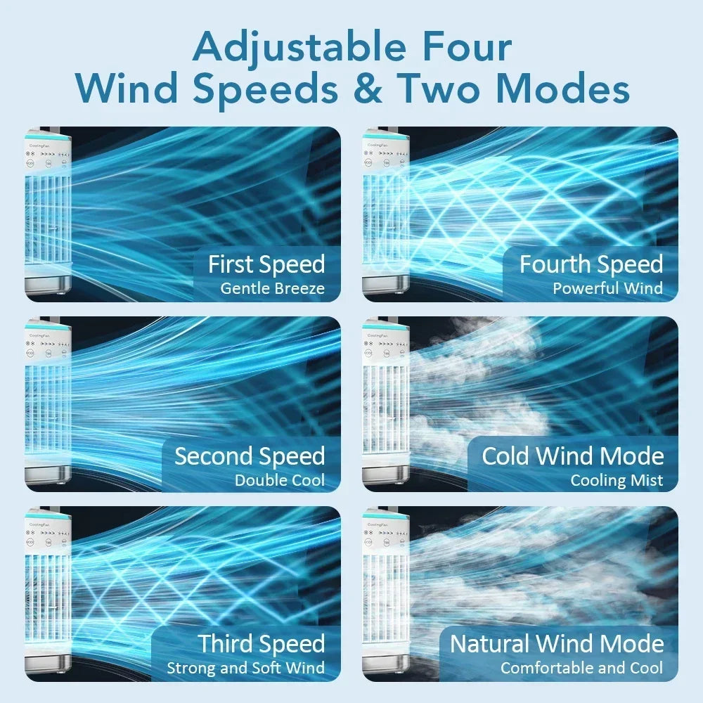 Home Office Air Conditioner Portable Fan Desktop Dual Spray Ultrasonic Atomization 3/4-Speed Mute Air Cooler Night Light for Outdoor Camping Beach Picnic Cooling Supplies