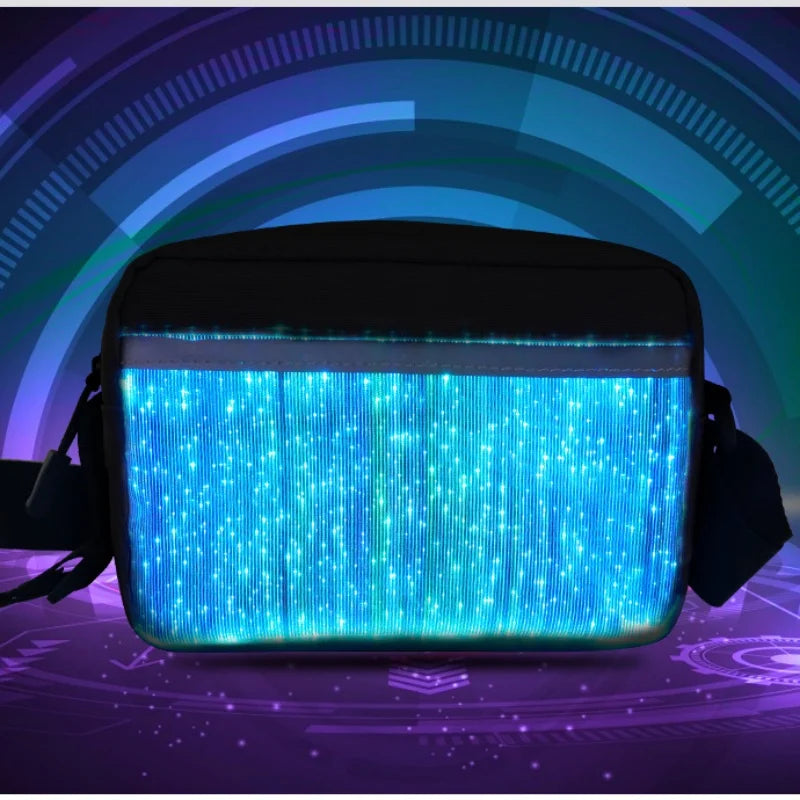 NEW Arrivals Female Ladies Luminous Reflective Lights Crossbody Bag LED Colorful Single-Shoulder Bags High Street Optical Fiber Fabric Square Evening Rave Party Night Club Purse Bags Women Girls Luxury Fashion Apparel Accesso