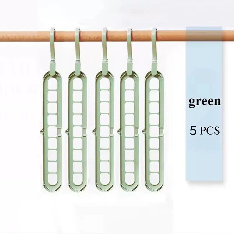 5 PCS Set 9-Hole Clothes Hanger Organizer Wardrobe Space Saving Storage Hanger for Clothes Folding Magic Hangers Closet Drying Racks Home Clothing Accessories