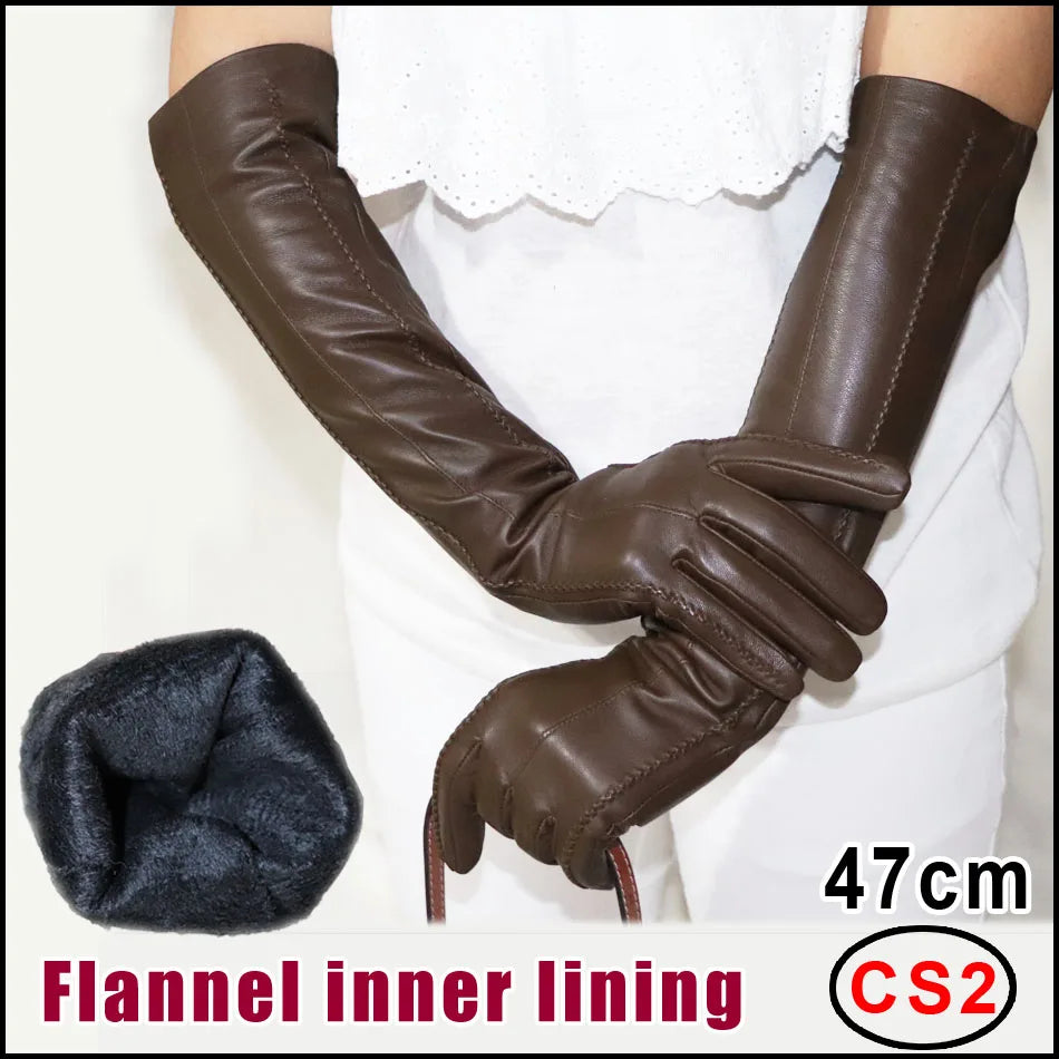 NEW Arrivals  Genuine Real Leather Gloves 100% Sheepskin Long Gloves Women's Winter Warm Fleece Lining Over Elbow Arm Sleeves Color Ladies Fashion Apparel Accessories