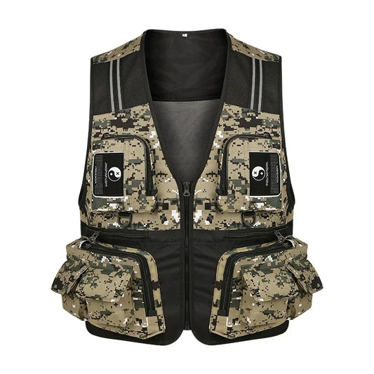 5 Colors L-3XL Plus Size Fishing Vest Detachable Multiple Pockets Breathable Grid Mesh Comfortable Wear-Resisting with Reflective Stripe