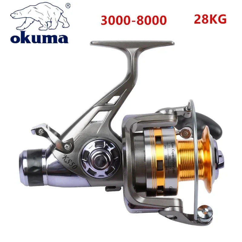 Original OKUMA Metal Wire Cup Professional Japanese High Speed Fishing Spinning Lightweight Reel 20KG9+1BB Front and Rear Brakes for Long-Distance Sea Boat River Lakes Fishing Vessel 3000-6000