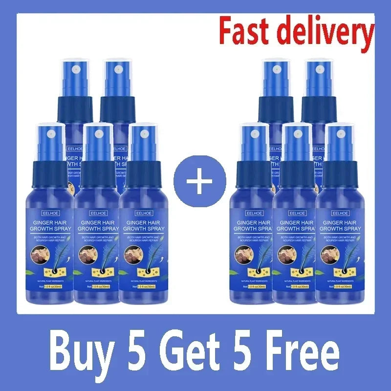 NEW Buy 5 Get 5 Free Ginger Hair Growth Spray Anti Hair Fall Hair Loss Treatment Growth Essence Oil for Men Women Hair Care Supplies