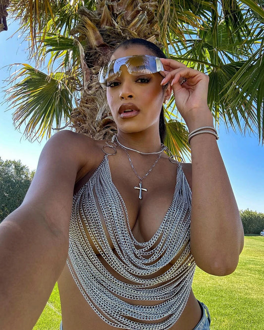 Gold/Silvery Color Backless Women's Sexy Tanks Tops  & Camisole Metal Chain Tassel Top Y2k Clothes Halter Neck Sexy Tops Sexy Woman Clothing Crop T-Shirt Cami