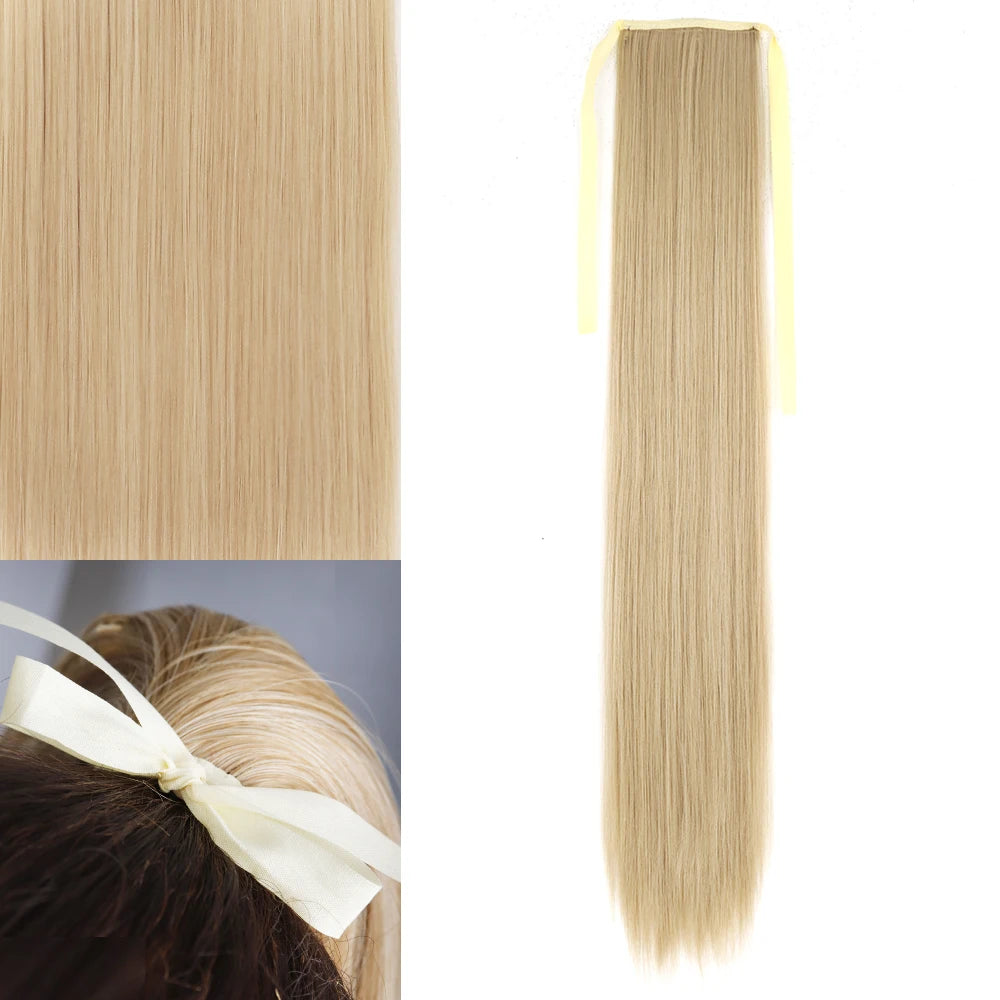 NEW  Synthetic Long Straight Wrap Around Clip In Ponytail Hair Extension Can Be Permed Heat Resistant Pony Tail Fake Hair