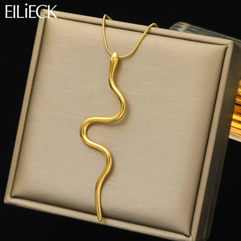 Stainless Steel Creative Gold Color Snake Pendant Necklace For Women Girl New Design Waterproof Jewelry Gift Party